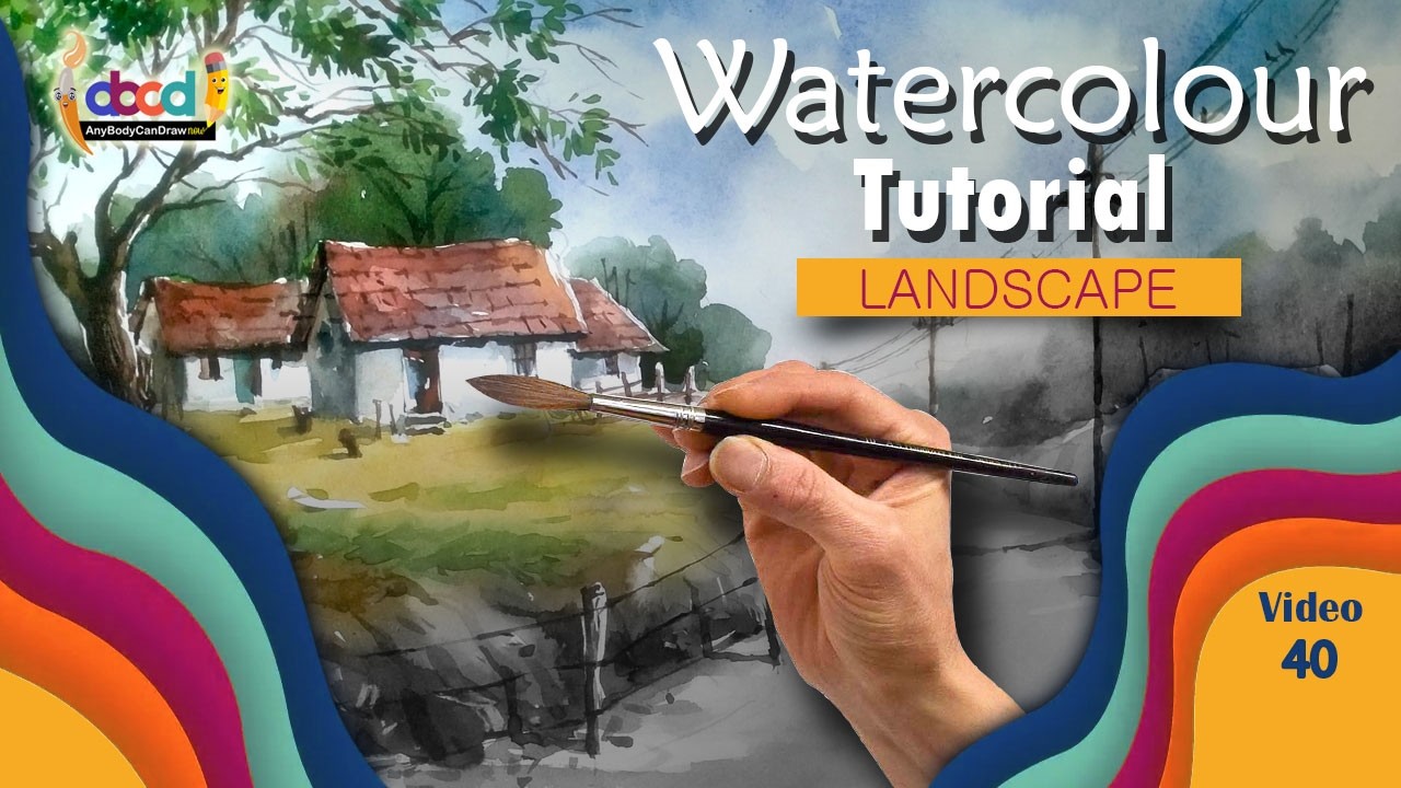 Watercolor Demonstration I Landscape Painting I House I Tree I AnyBodyCanDrawNow