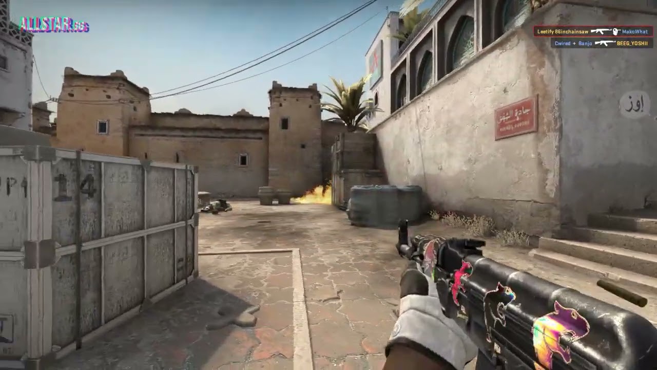 AK-47 3K on Dust 2 - black tie gloves - AK black laminate - Furia holo stickers