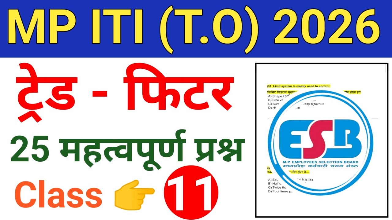 MP ITI Fitter MCQ Question paper 2026/ MP ITI Training Officer Fitter MCQ Question paper 