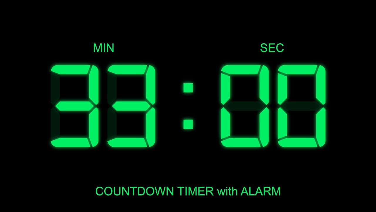 33 Minute Countdown Timer with Alarm on Start and Finish time , glowing Digital Clock Timer Free!