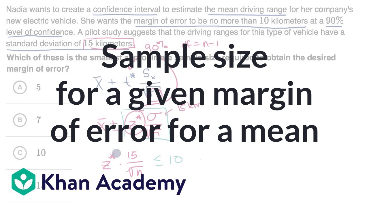 Sample size for a given margin of error for a mean | AP Statistics | Khan Academy