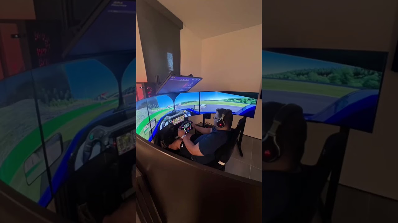 This Curved Triple Monitor Simulator is Insane! 180+ Degrees FOV! #racing #triples #curved #bts