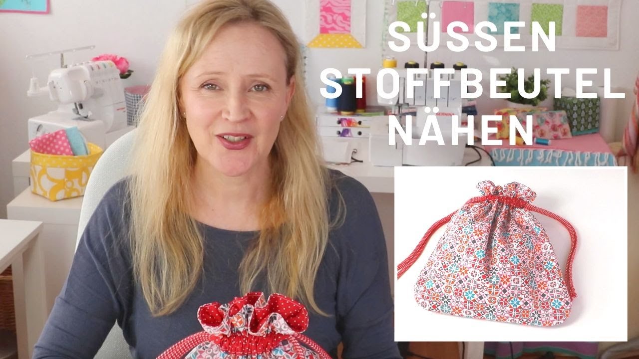 Süßen Stoffbeutel nähen | Beuteltasche nähen | mit Innenfutter und Tunnelzug | Einfache Nähanleitung