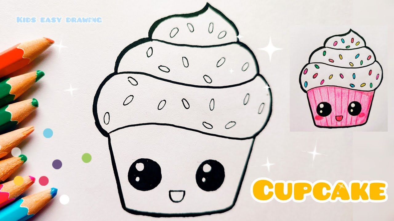 HOW TO DRAW A SIMPLE CUTE CUPCAKE FOR BEGINNERS