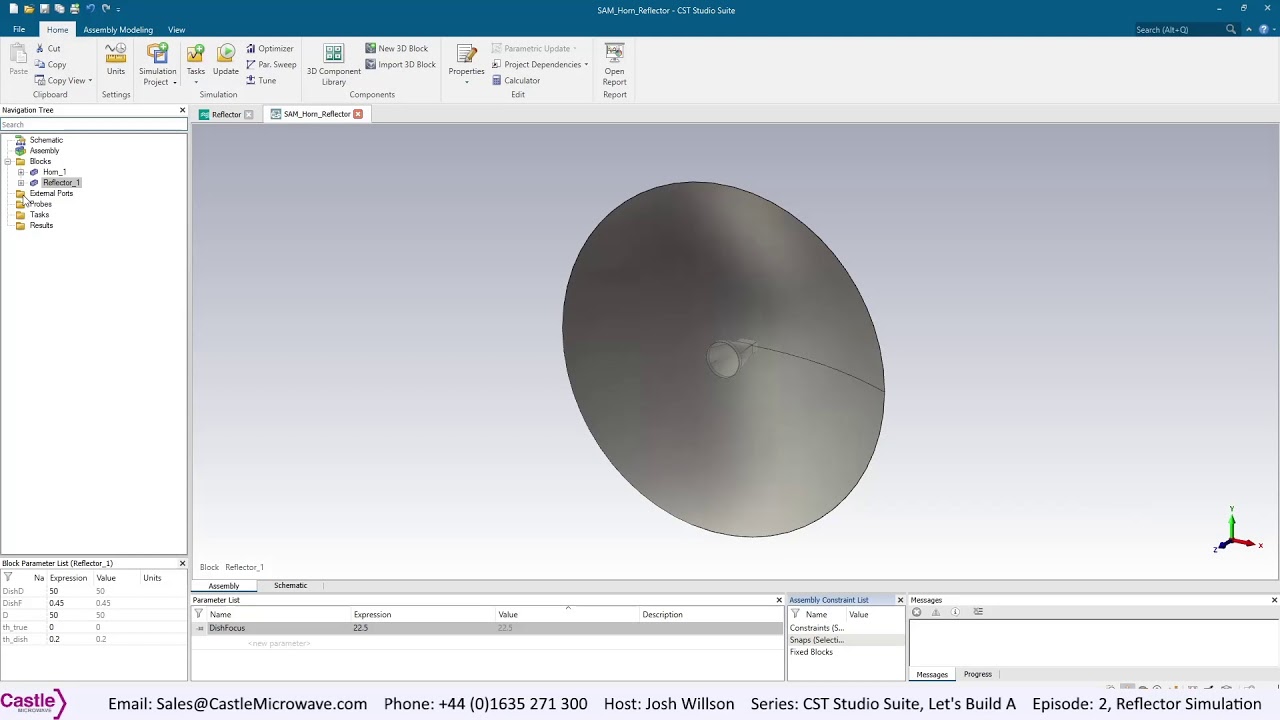 CST Studio How to Build A S1E2: Reflector Antenna & Use the Hybrid Solver