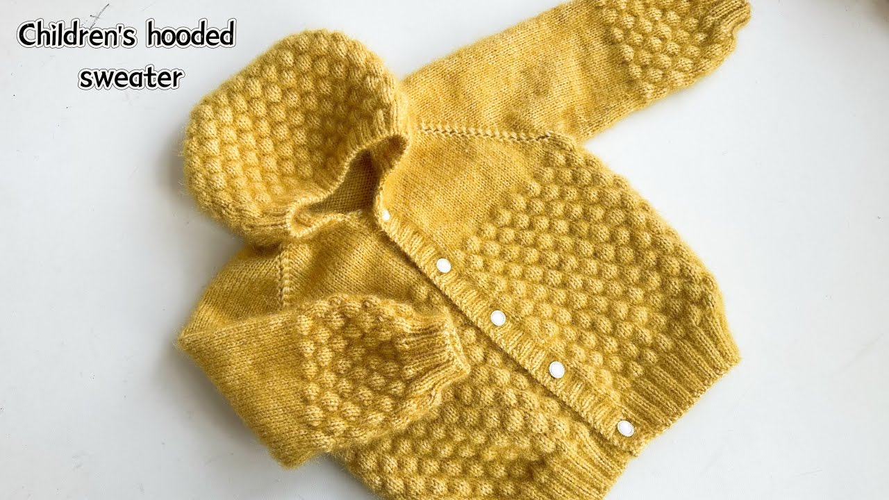 Children's puff flower sweater knitting tutorial儿童泡芙花连帽毛衣教程