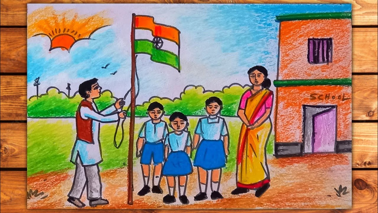 republic day drawing with oil pastel colour