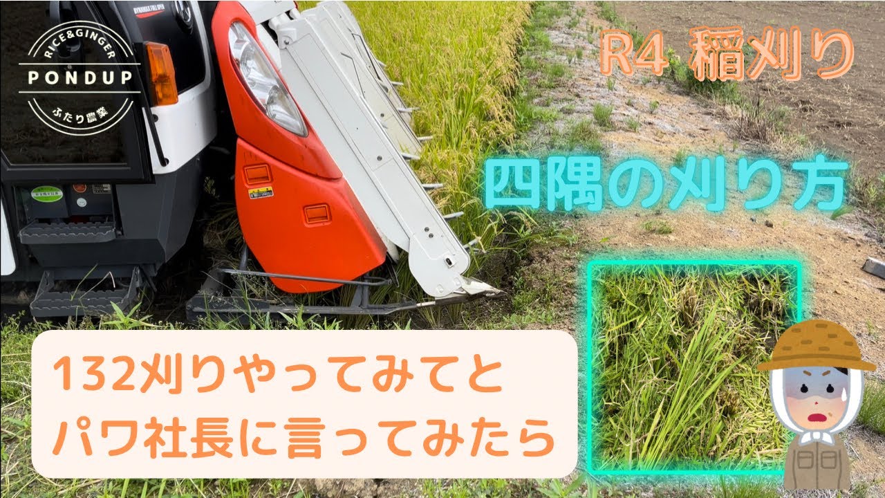 R4 稲刈り　四隅の狩り方　132刈りをパワ社長に頼んだら。。。#農業#稲刈り#コンバイン
