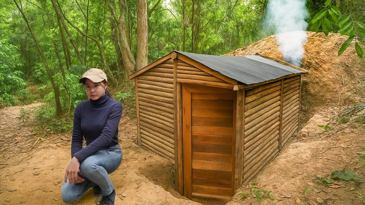 I Built​ Underground a Hidden Forest Shelter Shelter | Solo Survival Build