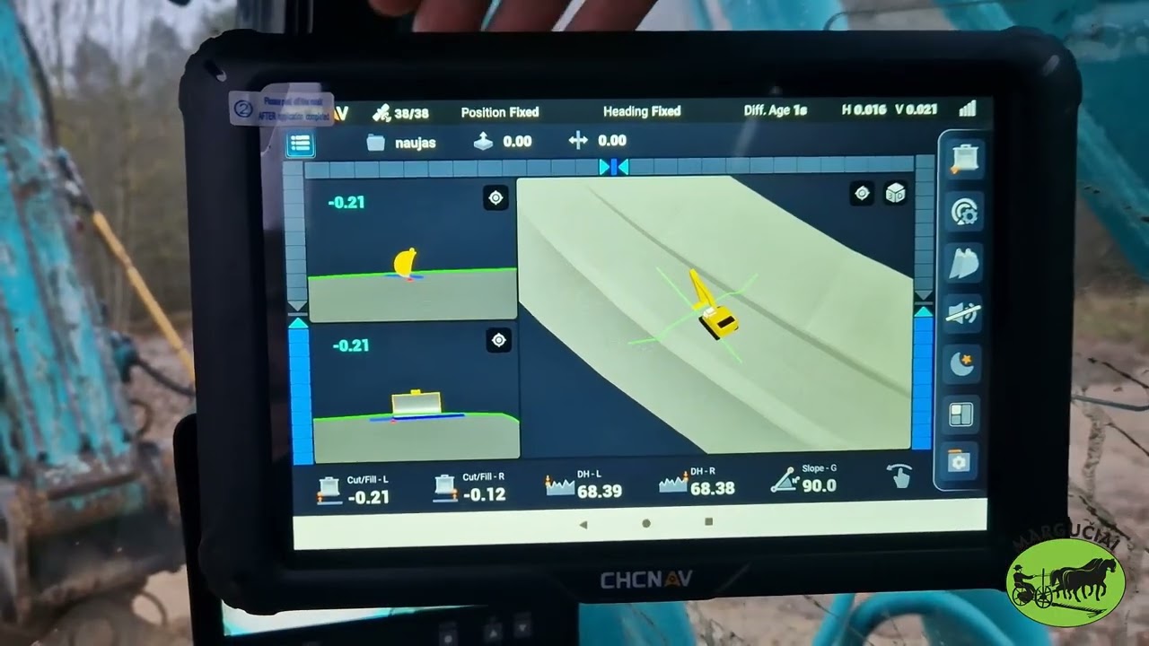 Indikacinė 2D/3D valdymo sistema ekskavatoriui 