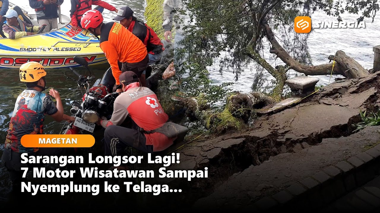 MAGETAN - Sarangan Longsor Lagi! 7 Motor Wisatawan Tercebur ke Telaga