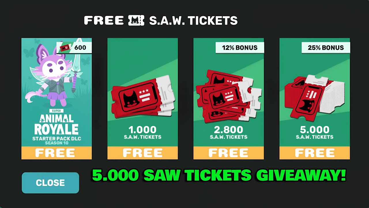 5.000 FREE SAW TICKETS GIVEAWAY IN SUPER ANIMAL ROYALE!!