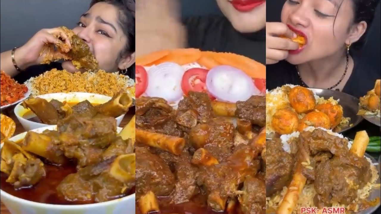 ASMR; EATING SPICY*MUTTON CURRY,CHICKEN LOLIPOP/EGG CURRY,BIRYANI,RICE EATING CHALLENGE MUKBANG 2X