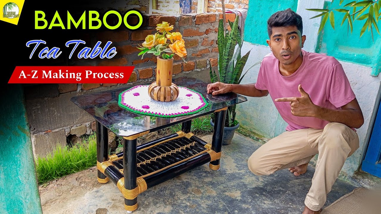 Bamboo Tea Table Making 😍 How to make a center table || Glass top tea table making