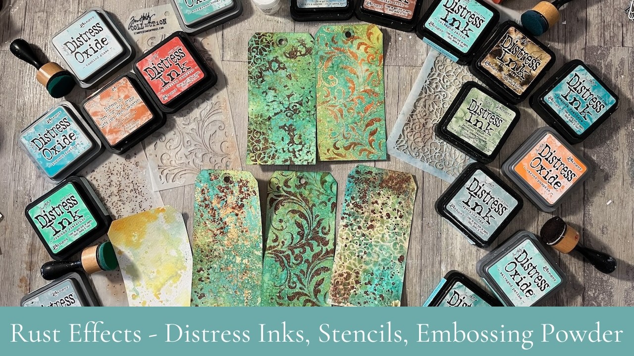 Rusty Patina Mixed Media Playtime 1 - with embossing powder, Distress Inks and Oxides