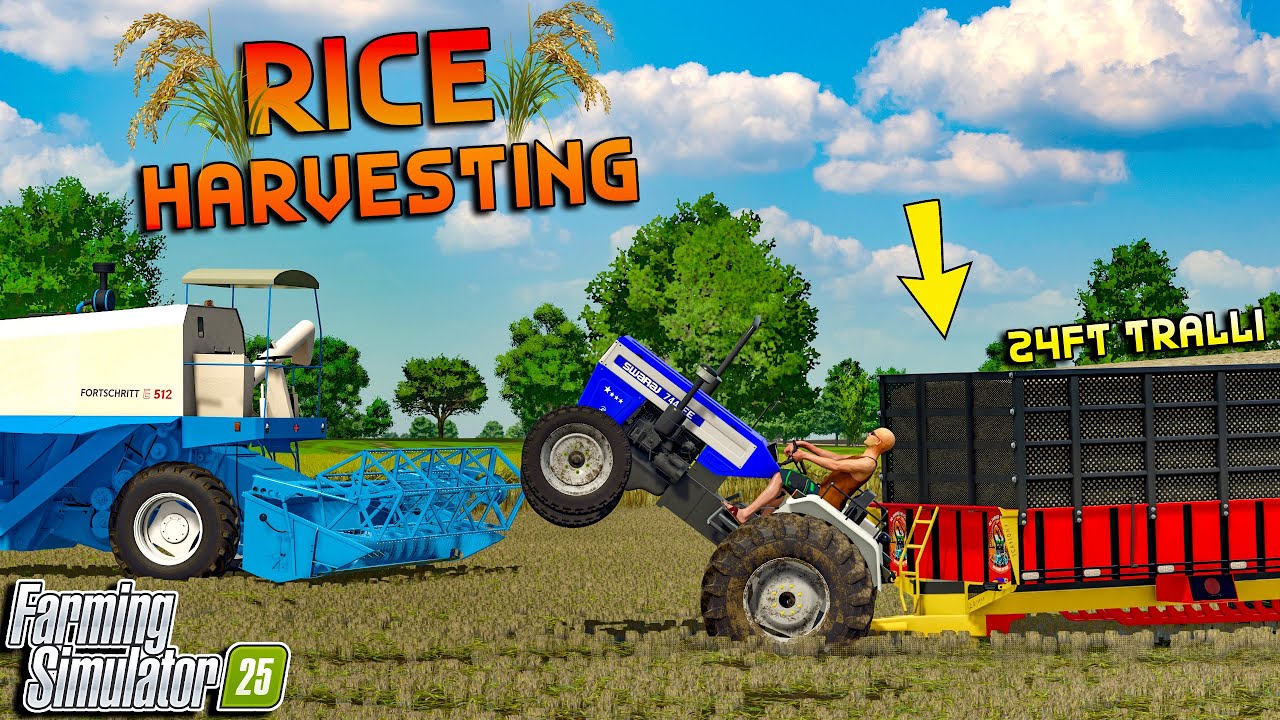 Swaraj 744🚜 vs 24ft Tralli 😨| Rice Harvesting | FS25 | Spanker Farming