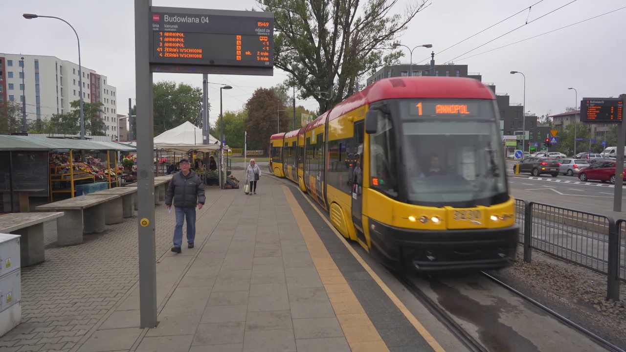 Poland, Warsaw, tram 1 ride from Budowlana 04 to Annopol 01