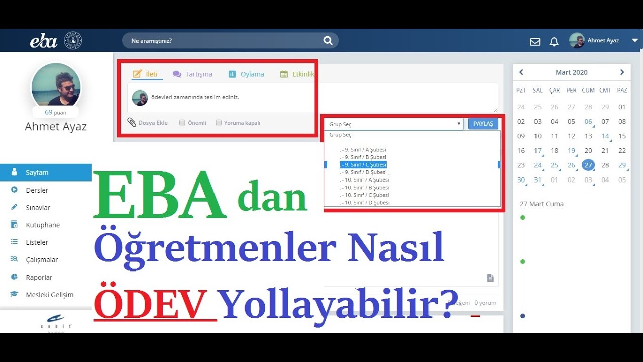 EBAdan Öğretmenler Nasıl Ödev, Test veya Çalışma Yollayabilir?