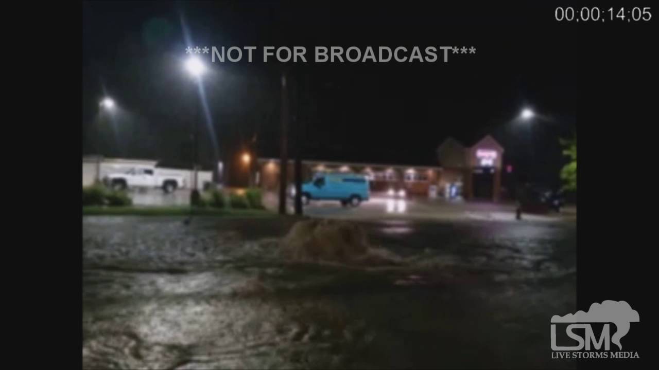 7-21-16 Dubuque, IA Flash Flooding - Water Blasts Through Drain Hole!