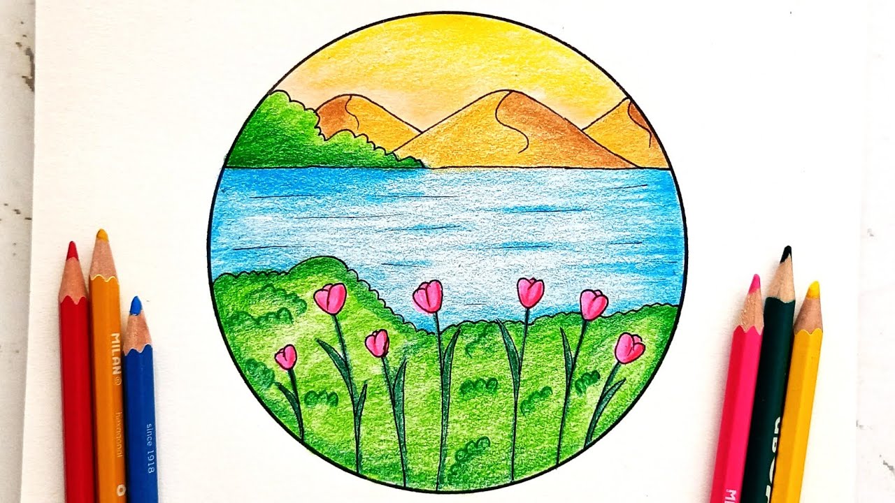 رسم منظر طبيعي | رسم فصل الربيع | رسم منظر طبيعي بالألوان | رسم سهل | رسم الفصول الأربعة | رسم rsm