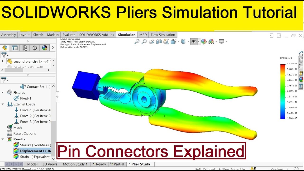 Structural analysis of Plier | Solidworks Pin Connection Simulation