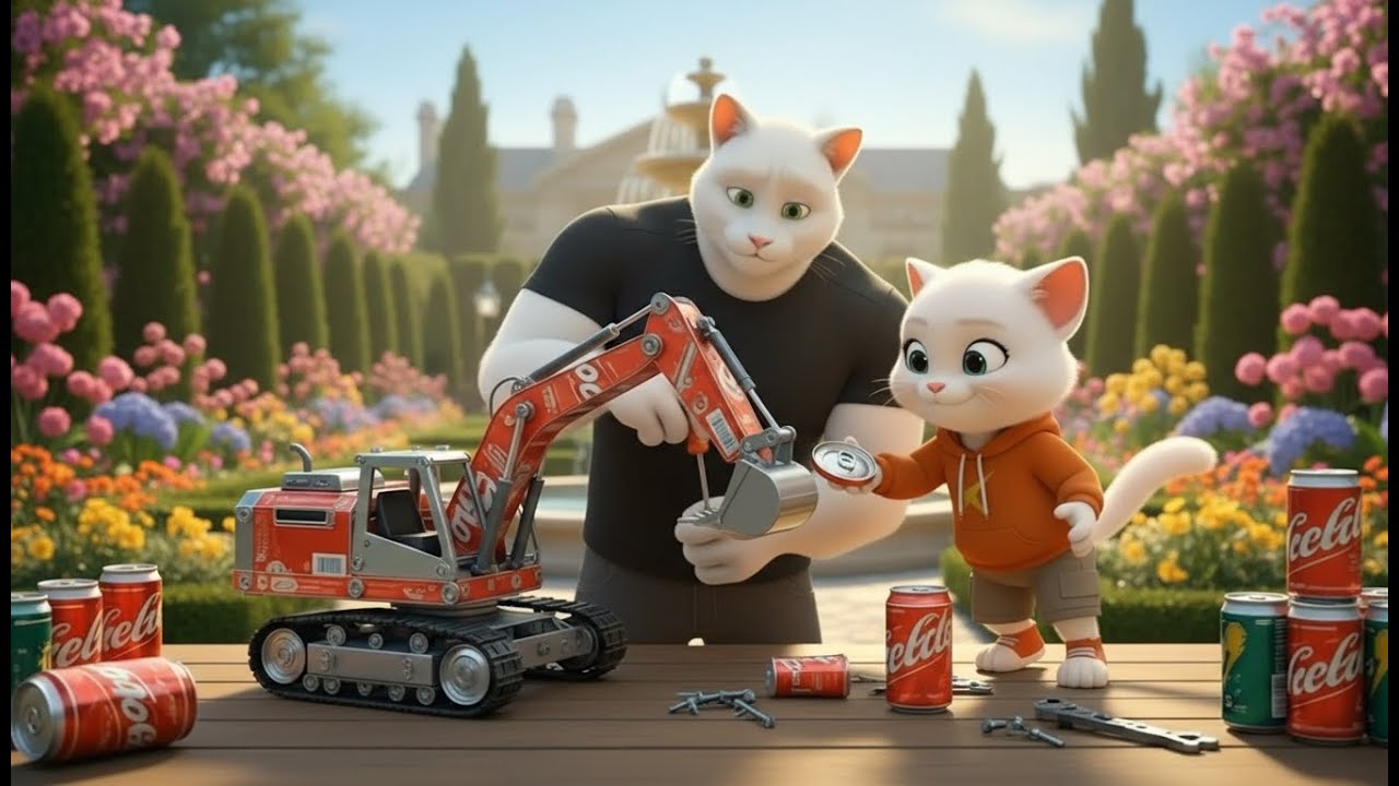 Kitten Gets Teased for Playing with a Tin Can Excavator — Papa Cat’s Shocking Move | Ai Cat Story