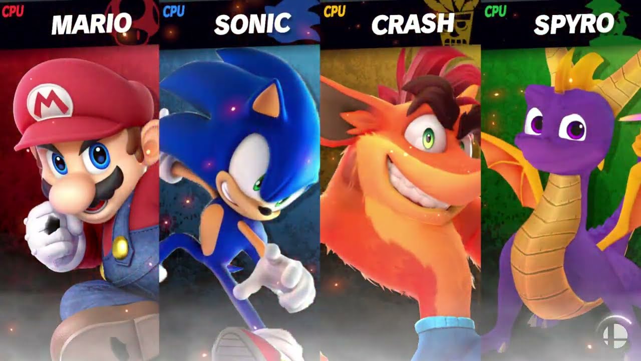 Mario vs Sonic  vs Crash vs Spyro [HyperMarsonPlumber Request]: SSBU Mods By BRONXBX/S77/MrMarco1003