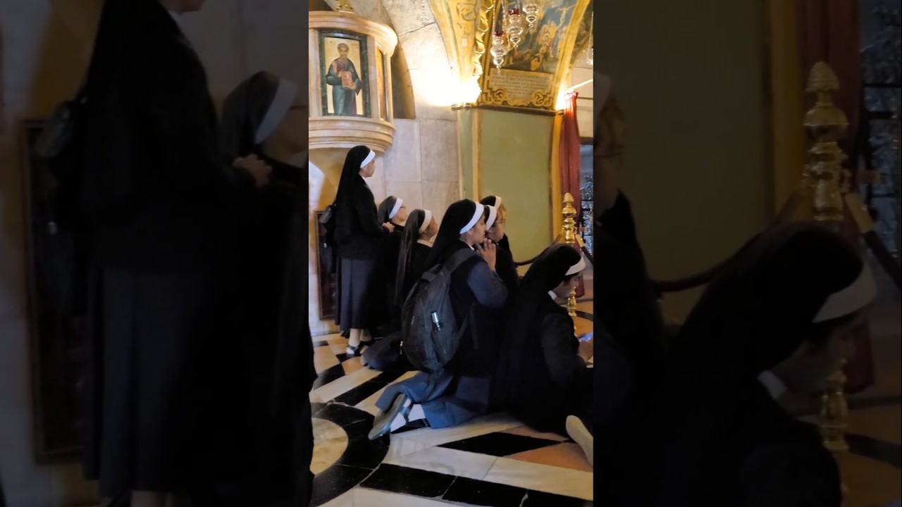 Nuns Pray at Golgotha - Church of the Holy Sepulchre