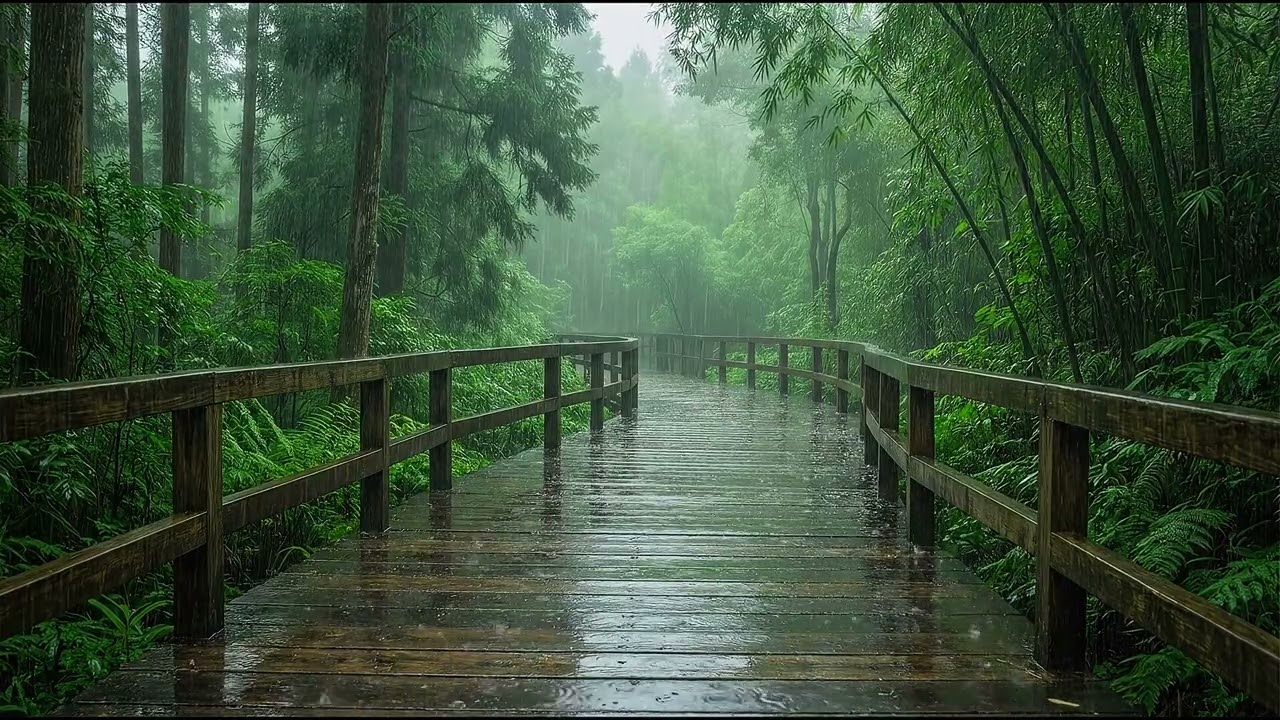 Relaxing Rainforest Walk in the Rain 🌧️  Peaceful Nature Sounds, Forest Boardwalk Ambience for Relax