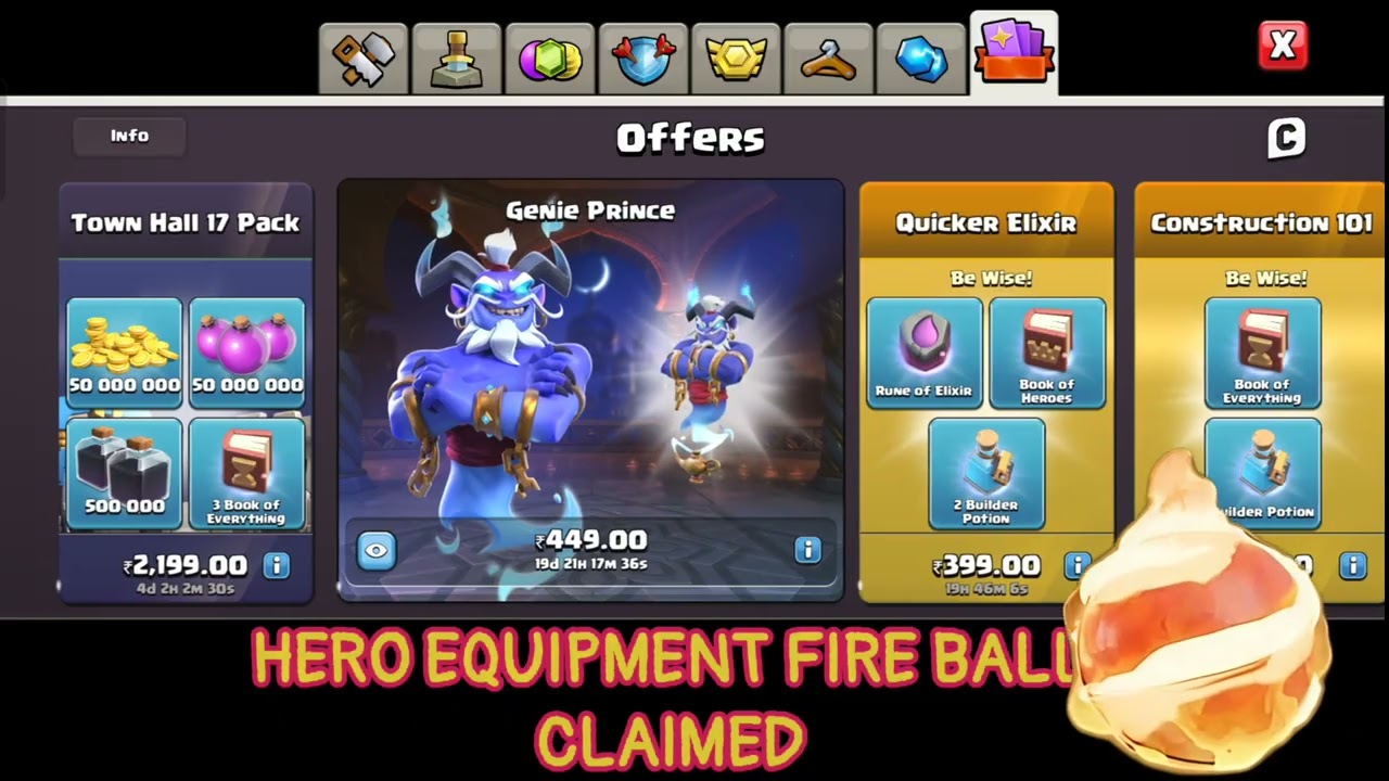 Clash of Clans Hero Equipment FIREBALL UNLOCKED  TH17 🔓 gameplay0043 