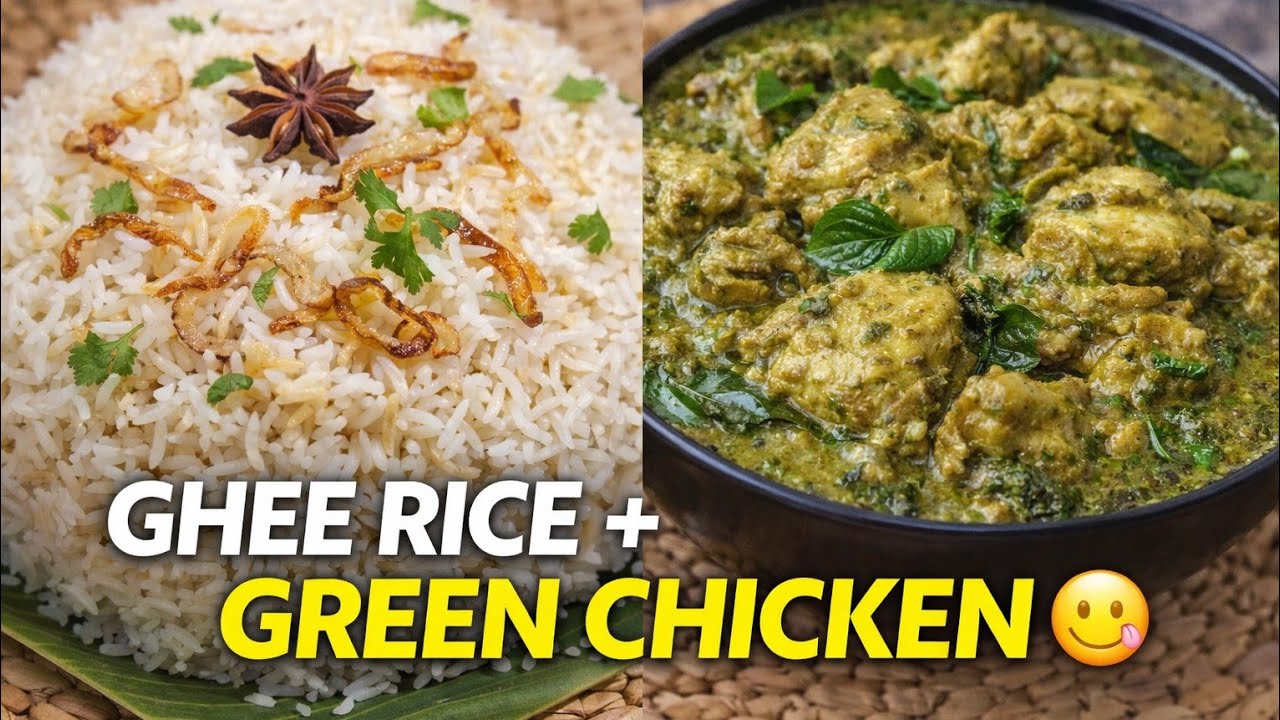 Hotel Style Ghee Rice with Chicken Green Curry 😋 | Easy Recipe in Kannada