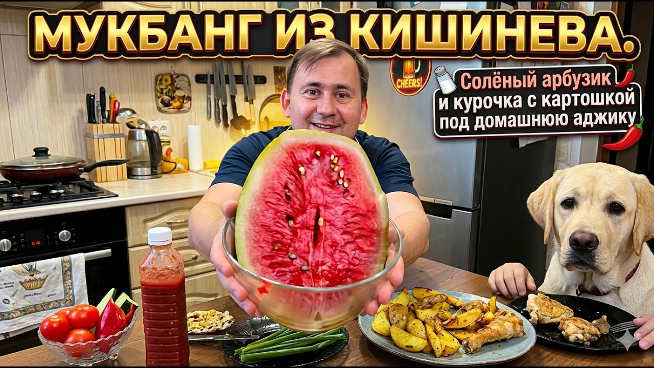 #5 😋 Мукбанг дома 🇲🇩 Бочковой арбузик под картошечку и курочку