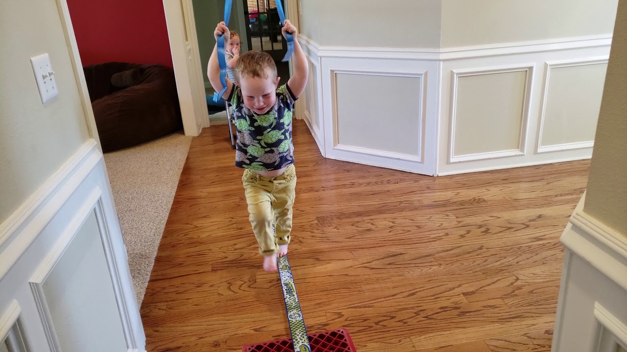 Slackline built inside house