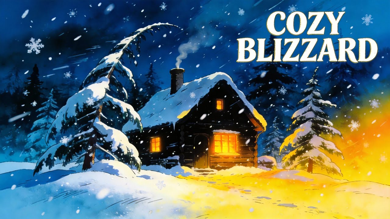 Heavy Blizzard Sounds for Sleep & Study | Crackling Fireplace, Ghibli Style Ambience (4K ASMR)