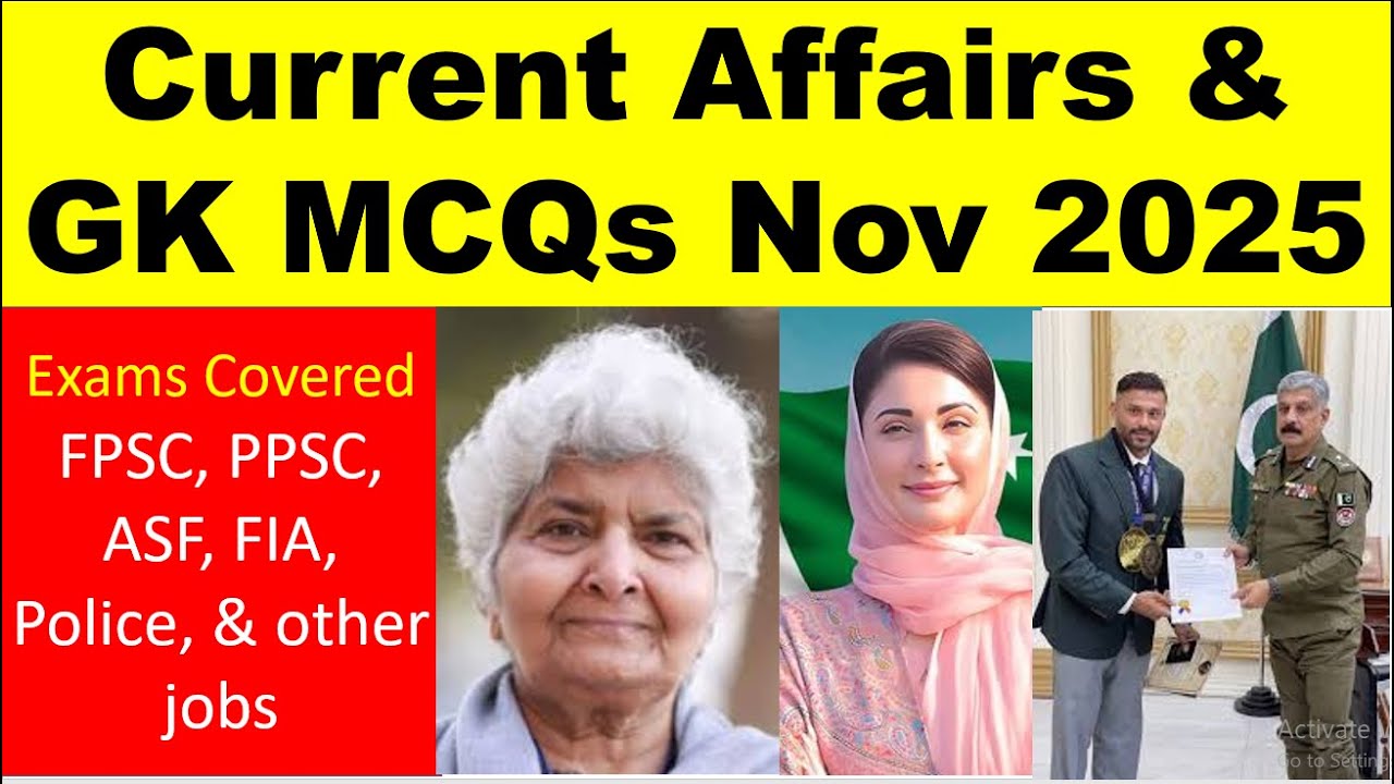 Latest Pakistan & International Current Affairs GK MCQs Nov 2025