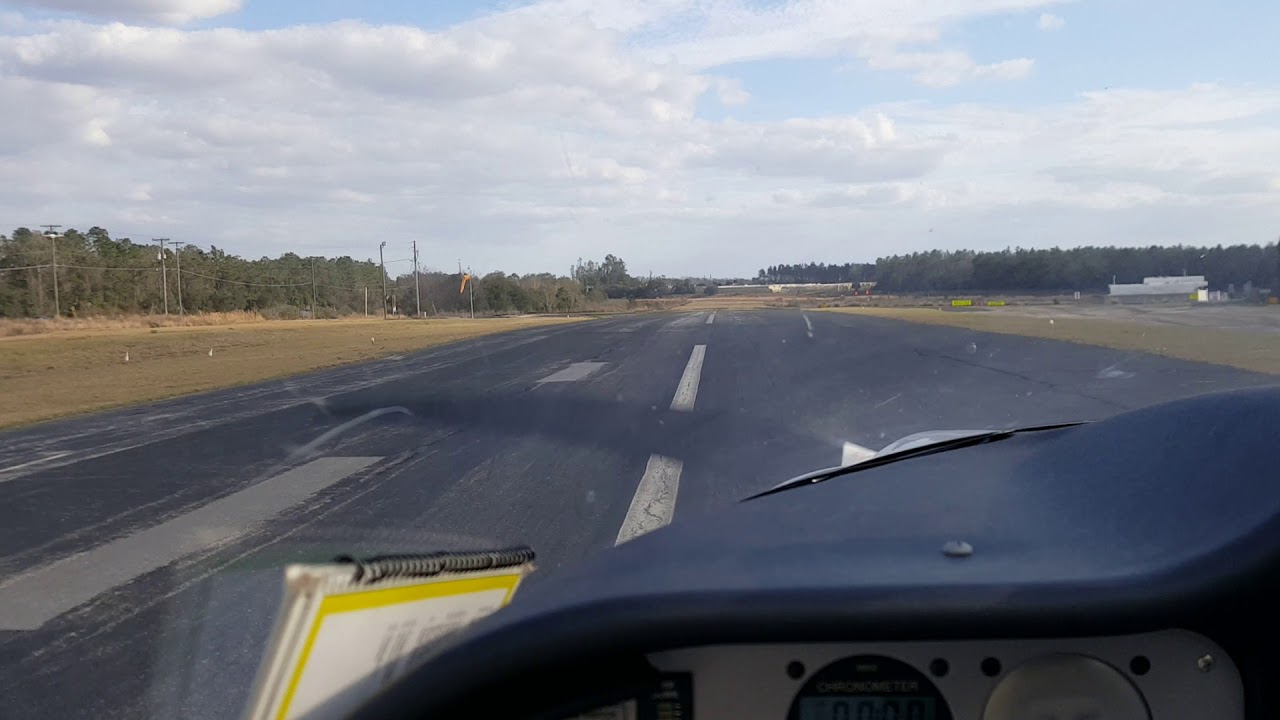 On the rollout after landing a Tecnam P92 at Orlando- Apopka Airport.