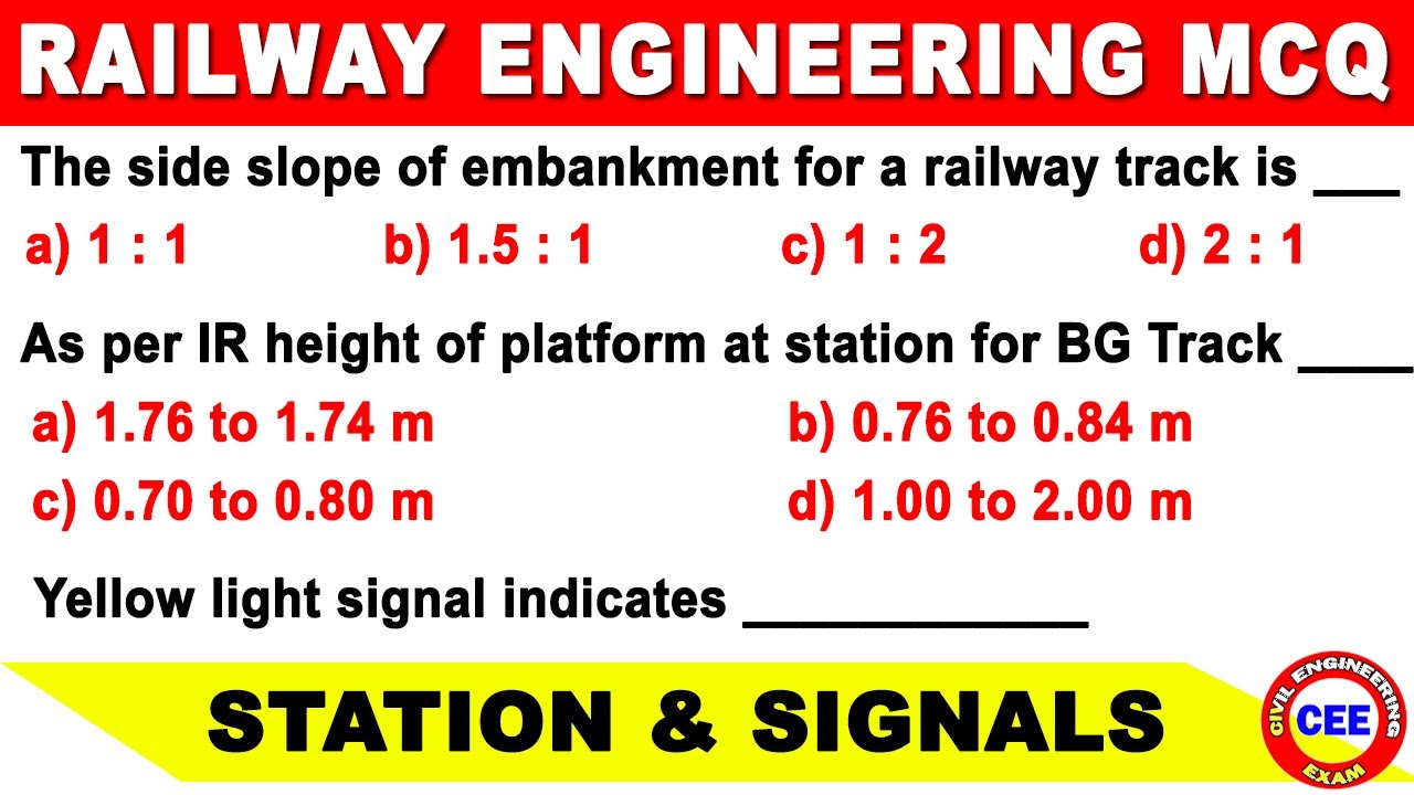 Railway Engineering mcq | railway station mcq | railway signals mcq | mcq on railway engineering