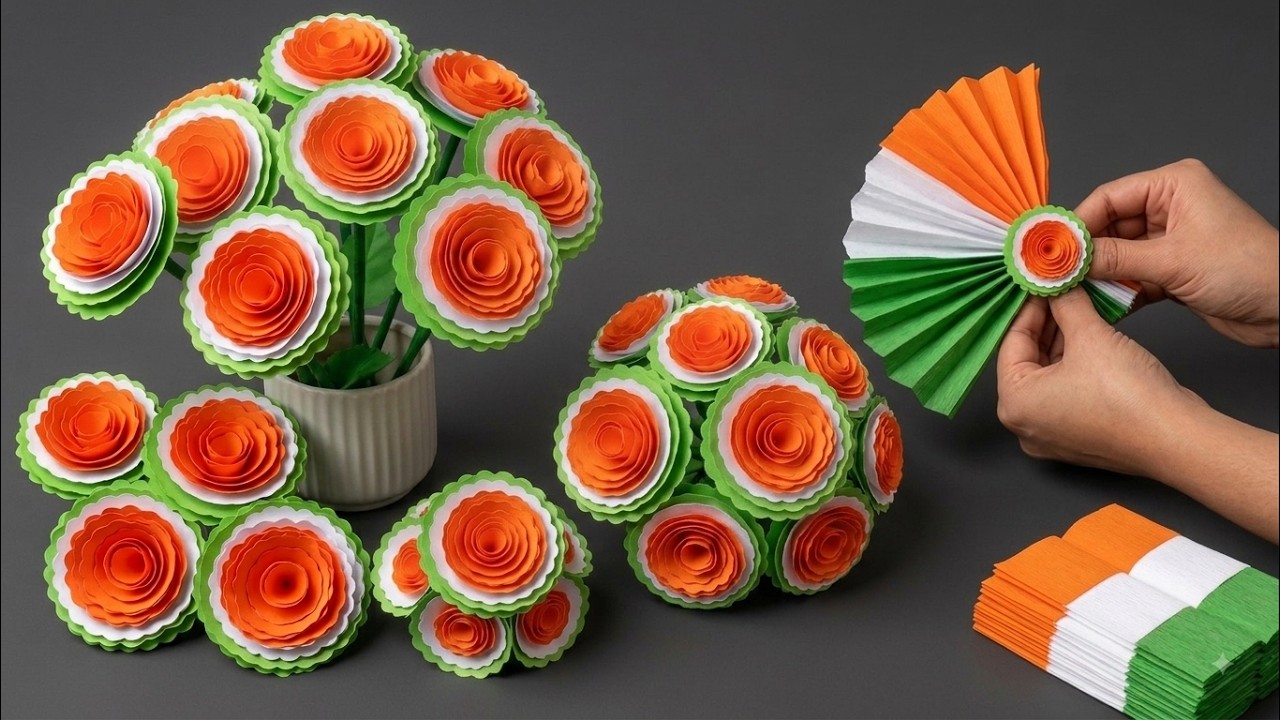 Easy Independence Day Craft Ideas 2026 🇮🇳 | Tricolor Paper Flower Decoration🇮🇳🇮🇳