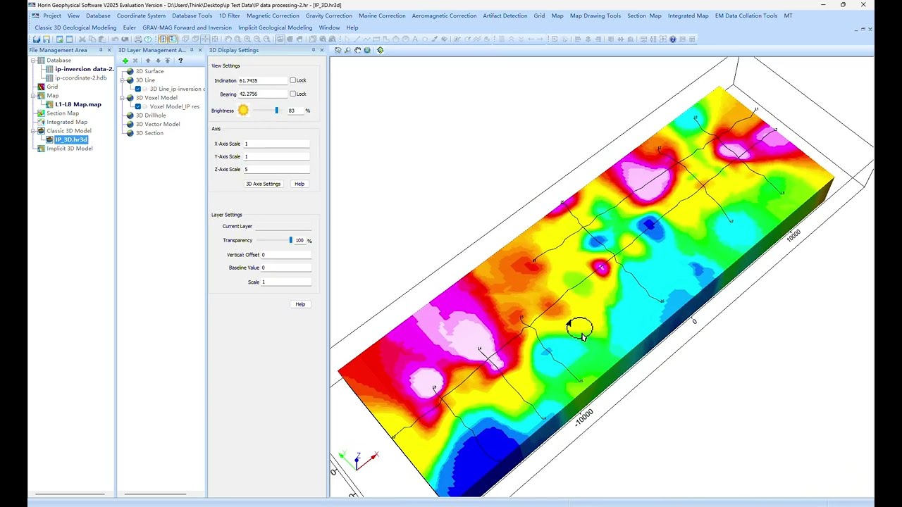 3D IP Data Visualization in Horin — Resistivity Interpretation