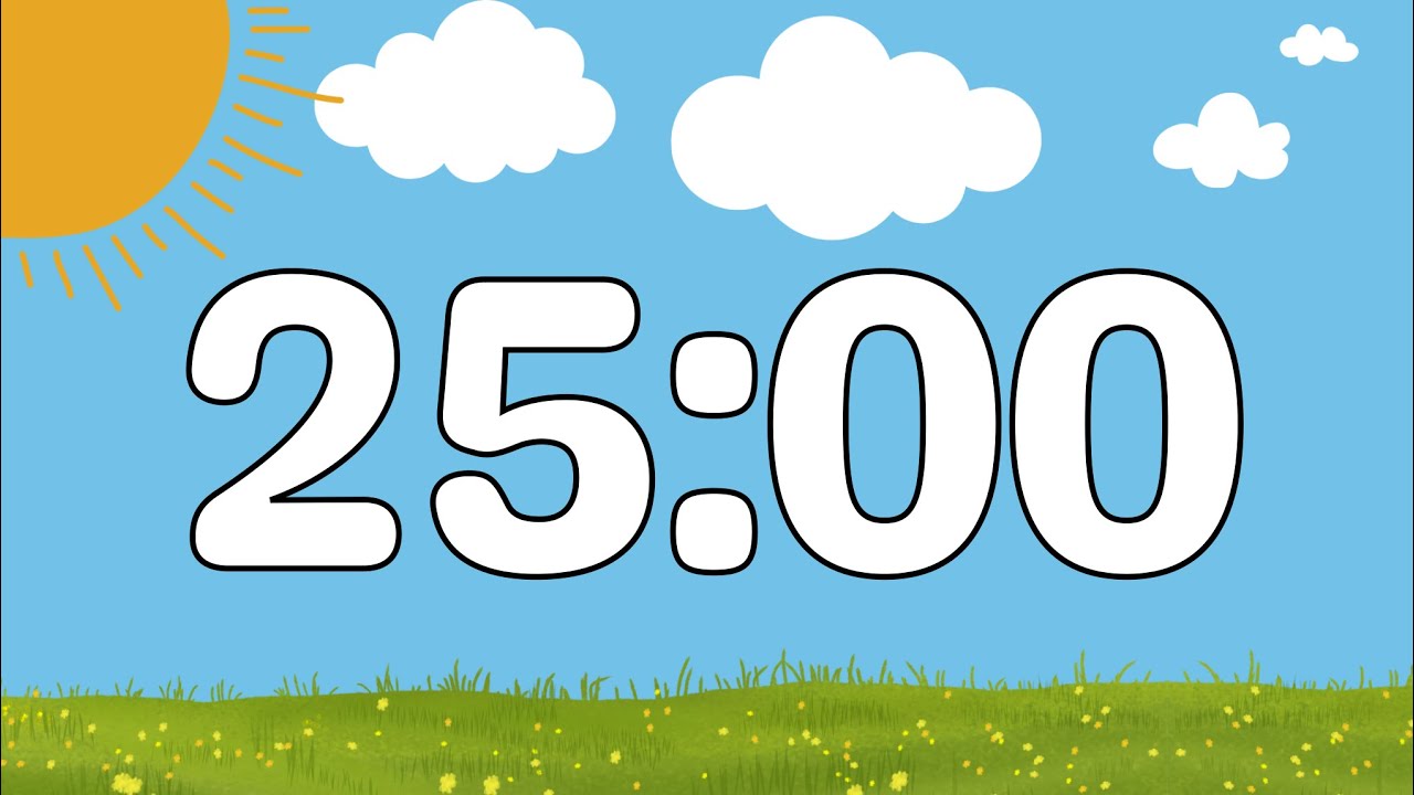 25 Minute Cute Calm Summer Classroom Timer (No Music, Happy Harp Alarm at End)