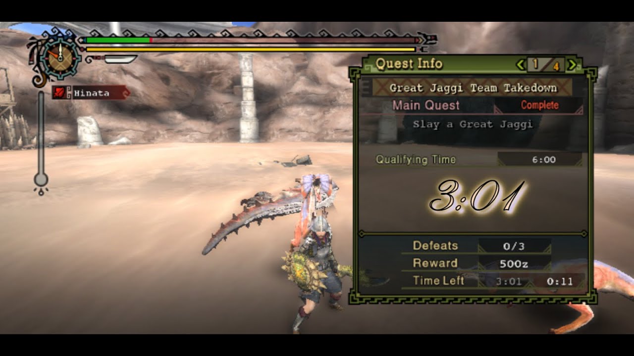 Monster Hunter Tri - Offline Arena Great Jaggi - 3:01 Sword and shield solo