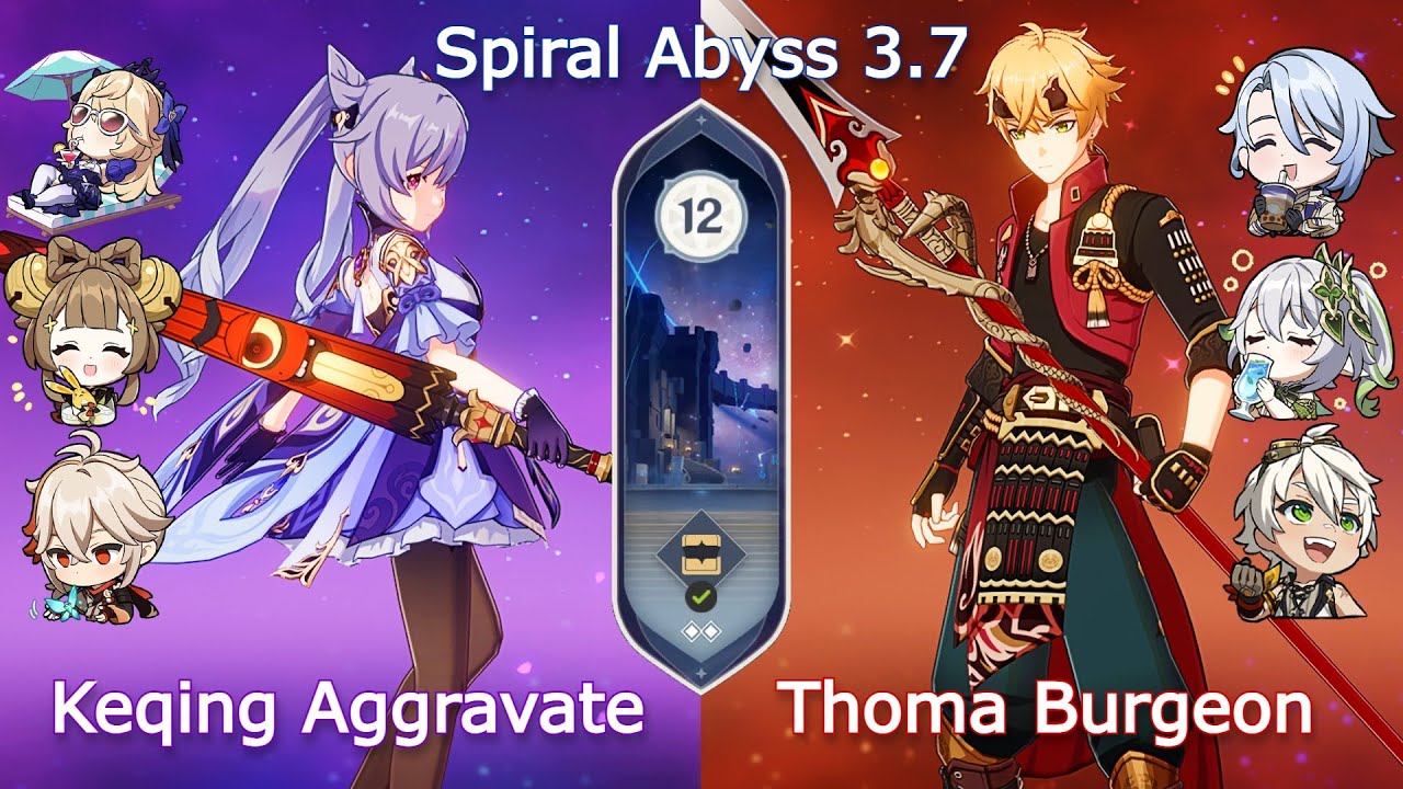 C1 Keqing Aggravate x C1 Thoma Ayato Burgeon - NEW Abyss 3.7 | Floor 12 - 9 Stars | Genshin Impact