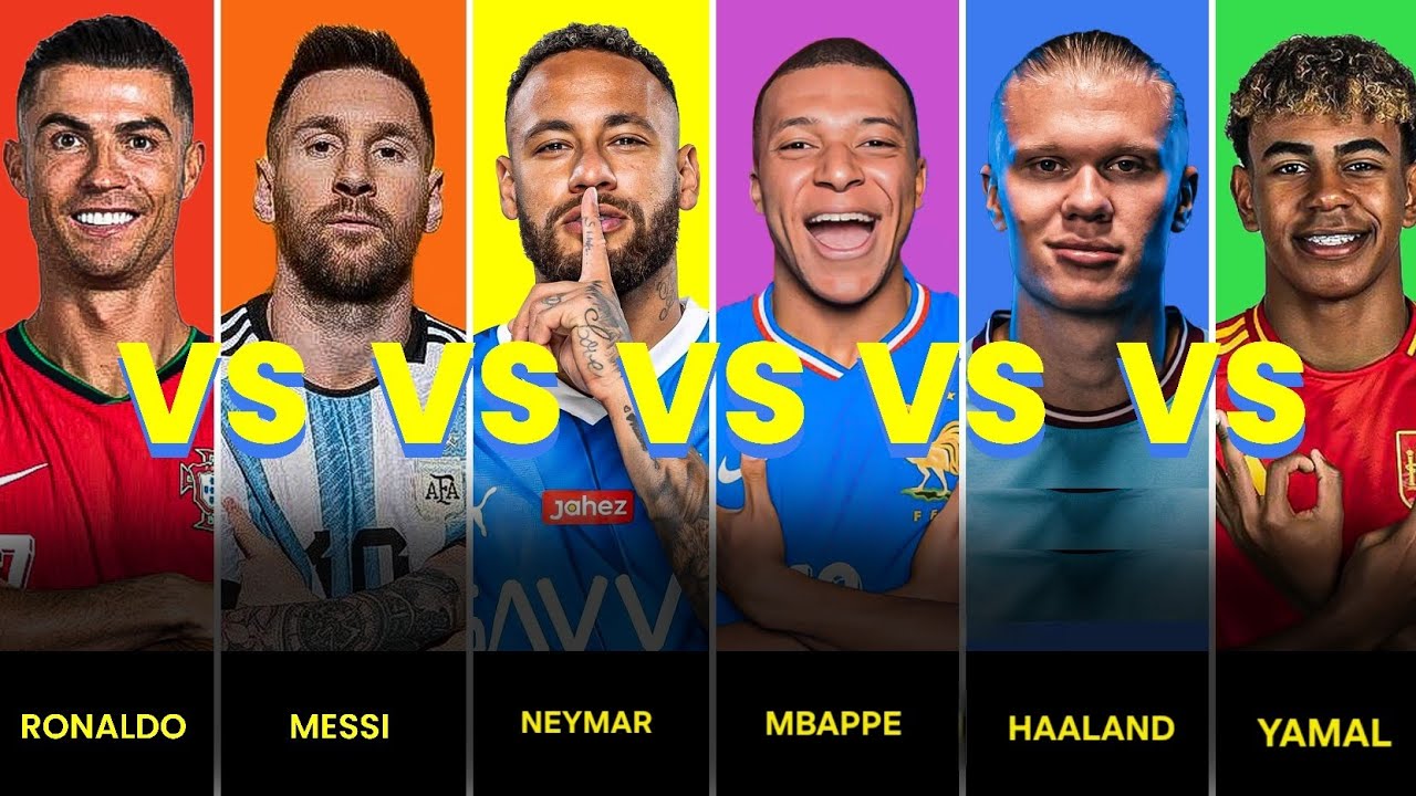 Comparison:Cristiano Ronaldo vs Lionel Messi vs Neymar vs Kylian Mbappe vs Haaland vs Lamine Yamal