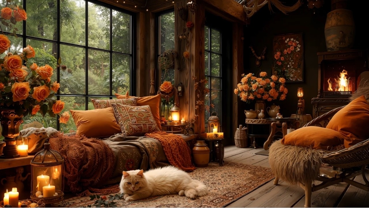 🌧 Spring Rain on Window and Peaceful Jazz in a Cozy Cottage Ambience for Relaxing