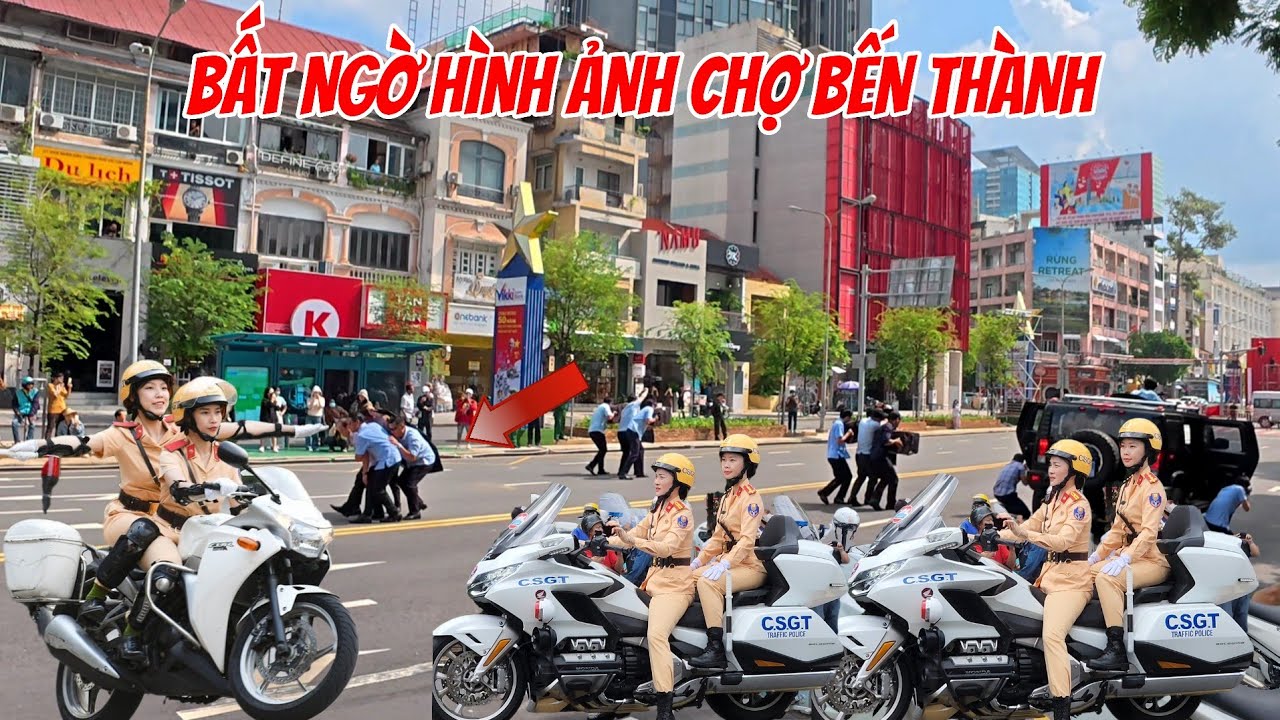NGAY LÚC NÀY !PHÍA TRƯỚC CHỢ BẾN THÀNH HÀNG TRĂM CẢNH SÁT XE ĐẶC CHỦNG DIỄN TẬP PHÒNG CHỐNG KHỔNG BỐ