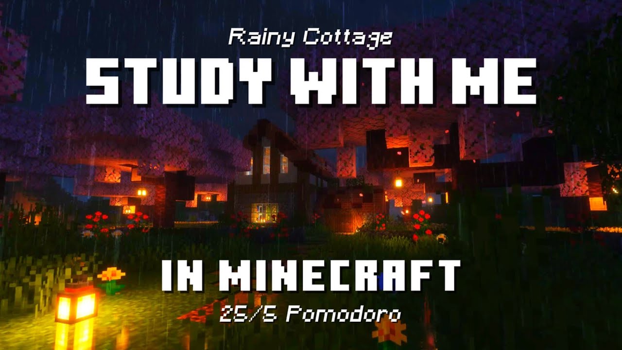 Study with Me in Minecraft | Ambient | Rainy Cabin | 25/5 Pomodoro Timer