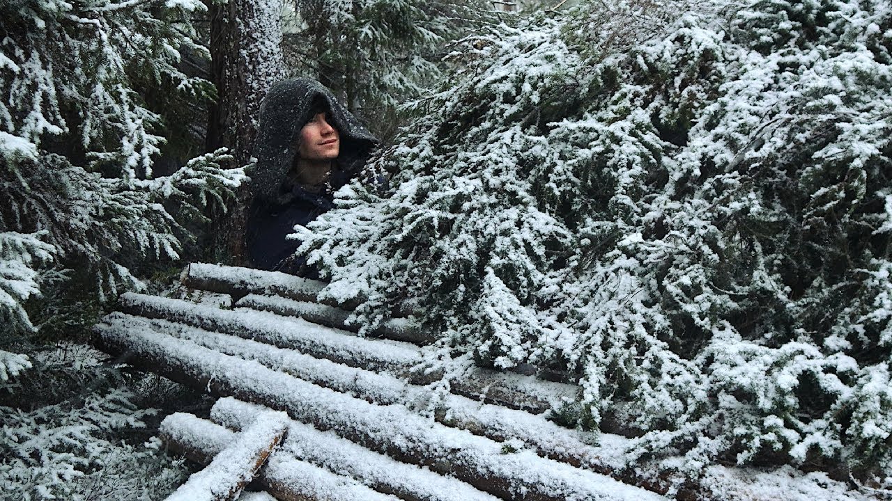 Trying to Stay Warm in Laavu Shelter - WINTER CAMPING in the Cold North