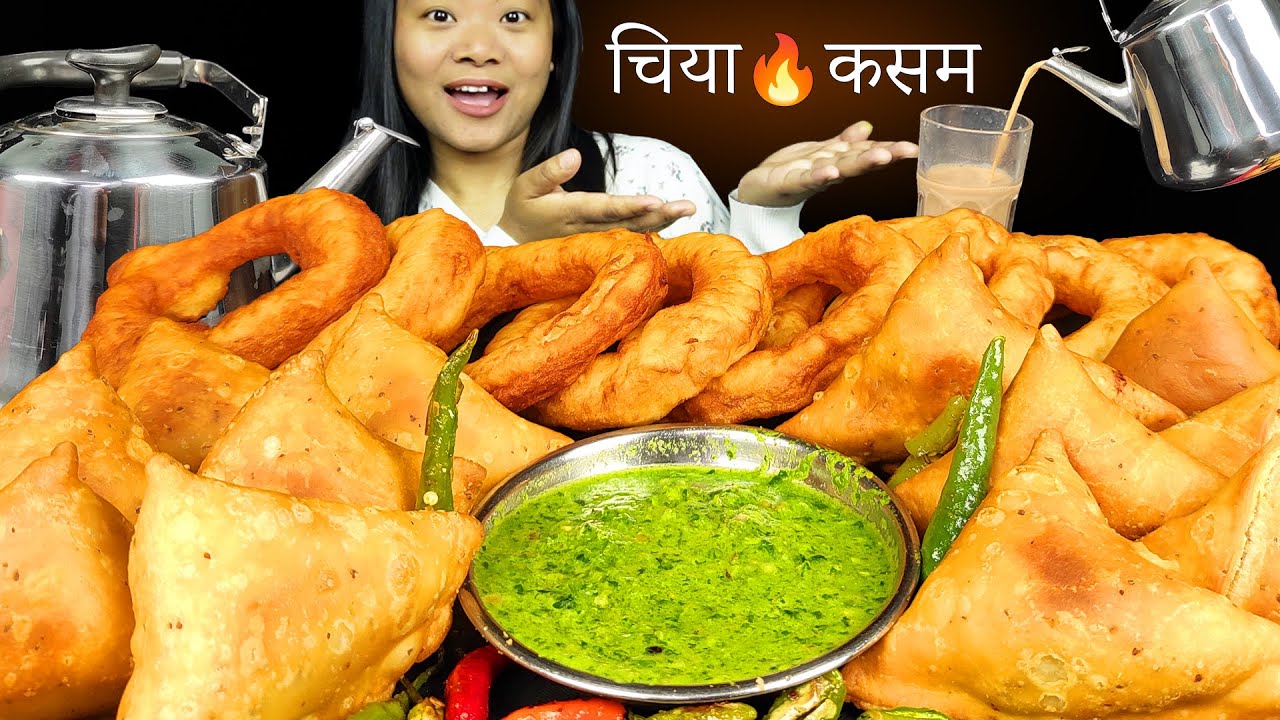Eating Lots Of Samosa & Donuts With Chiya / Chai | Nepali Mukbang | Samosa With Spicy Green Chatni