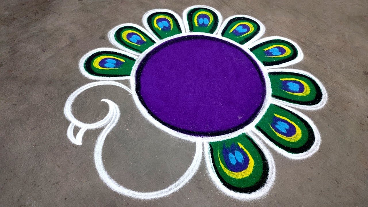 Newyear beautiful peacock rangoli|Newyear 2026 mayil kolam|newyear muggulu designs|Amazing rangoli