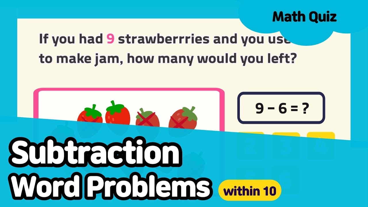 Subtraction Word Problems within 10 | Math quiz for kids
